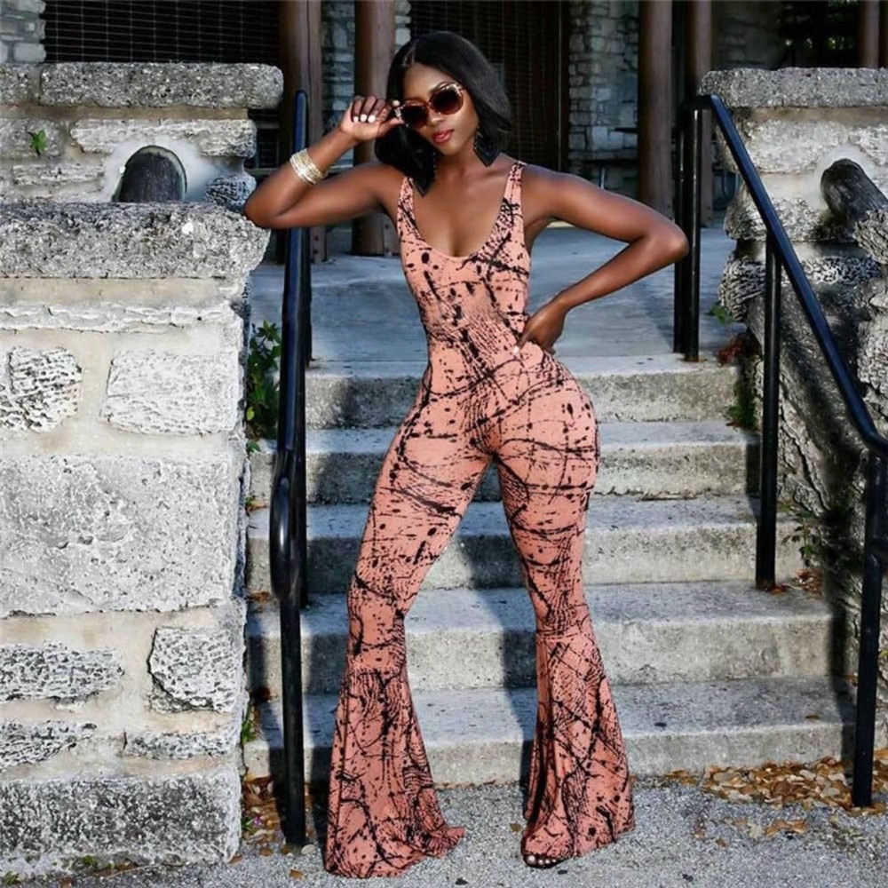 New!!! Printed Flare Jumpsuit
